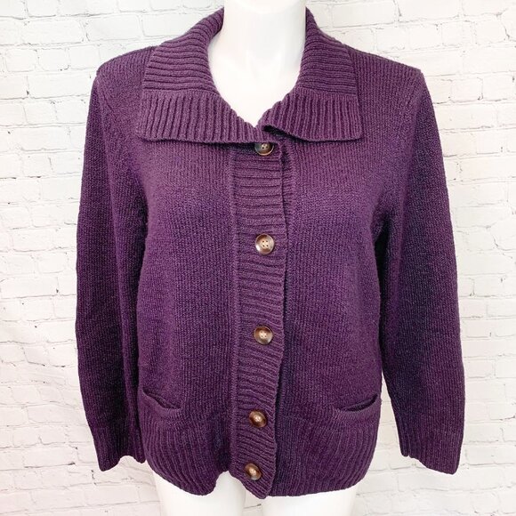 KAREN SCOTT DEEP PURPLE PLUM BUTTON UP CARDI - XL - Picture 1 of 4